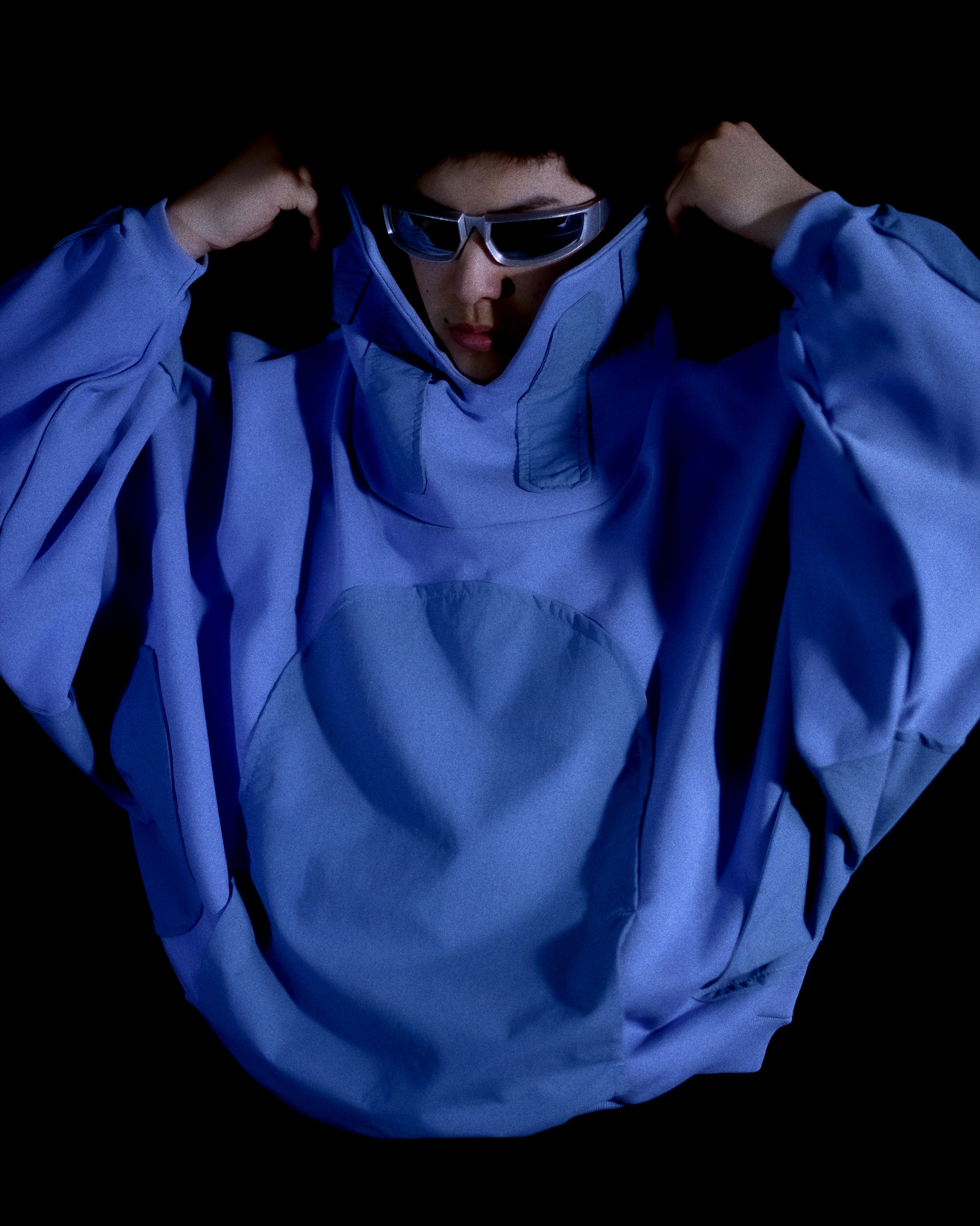 blue space streetwear archive fashion sweater, front model view2