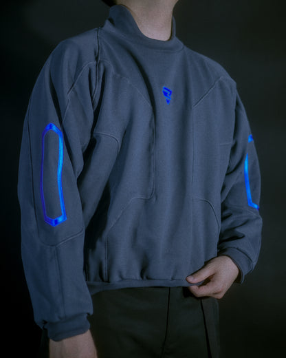 blue spacewear futuristic archive fashion sweater, front model view