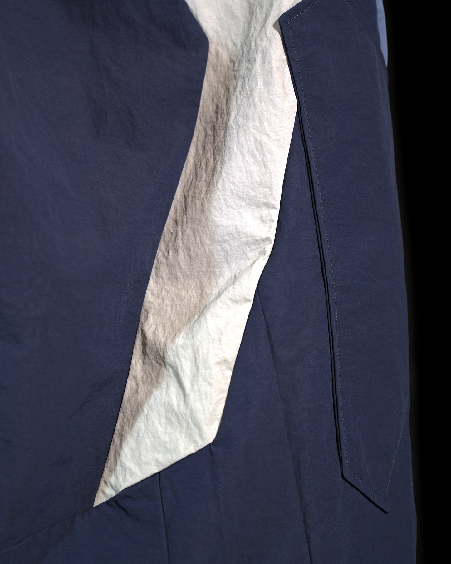 blue techno techwear cyberspace pants, stitching view