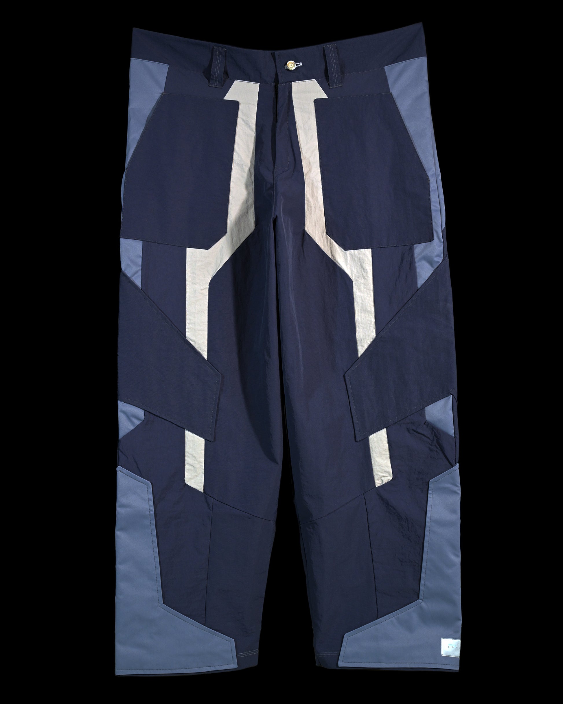 blue techno techwear cyberspace pants, front view