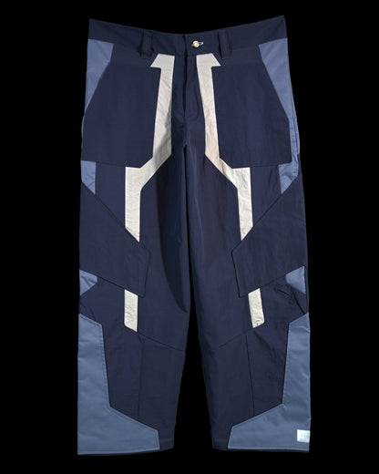 blue techno techwear cyberspace pants, front view