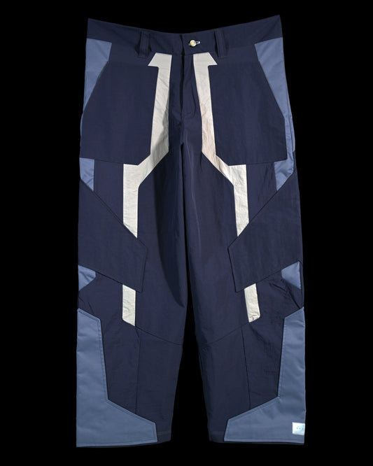 blue techno techwear cyberspace pants, front view