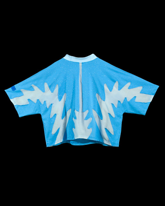 blue womens water world sci-fi shirt, front view