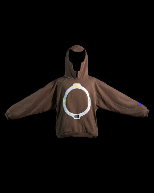 brown dyson sphere galactic space pullover hoodie, front view