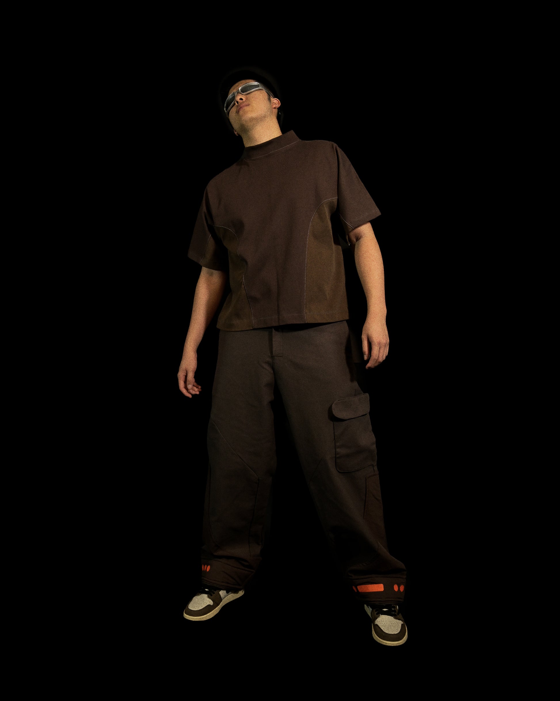 brown lunar moon cargo work wear pants, front model view