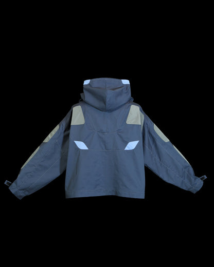 cerulean futuristic archive fashion rain jacket, back view