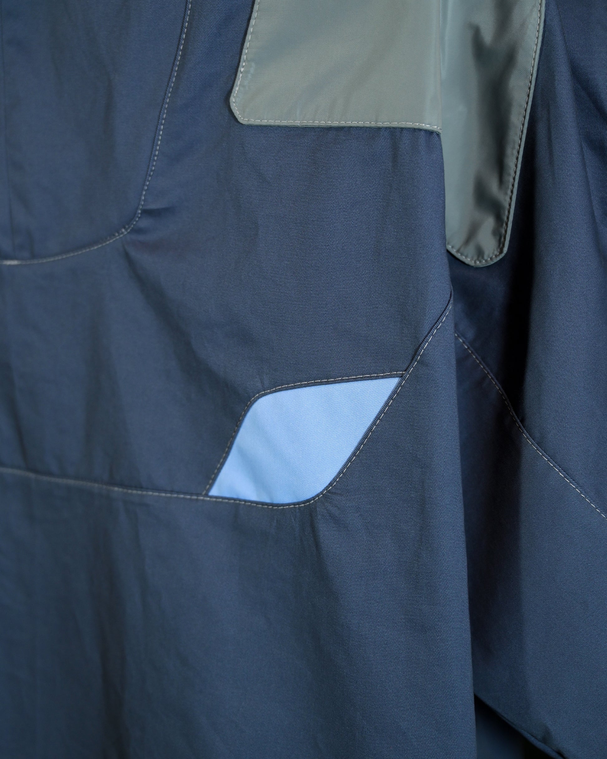 cerulean futuristic archive fashion rain jacket, stitching view