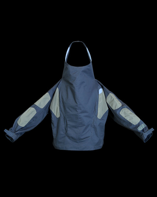 cerulean futuristic archive fashion rain jacket, front view