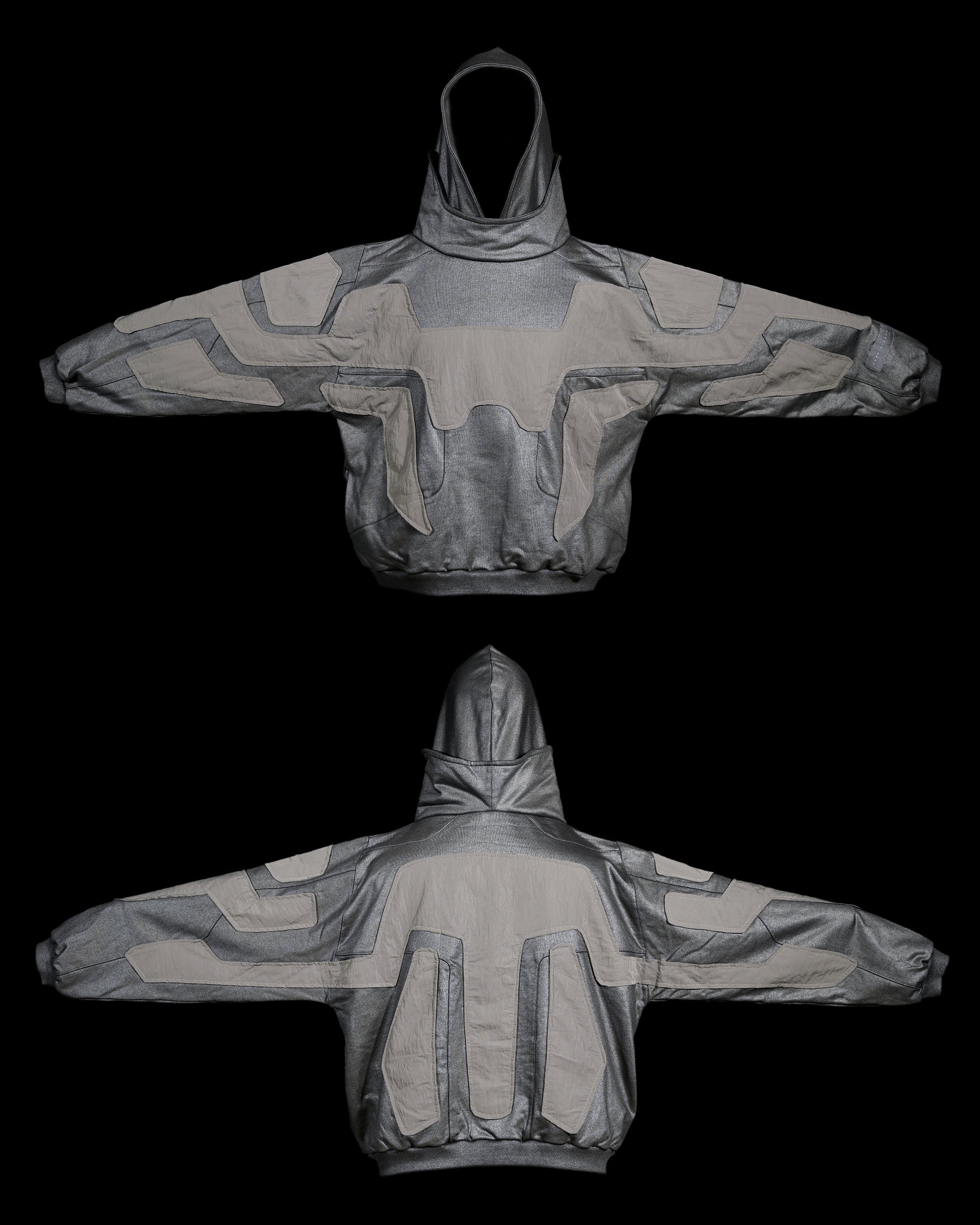 chrome alien sci-fi ufo extraterrestrial archive hoodie, front and back