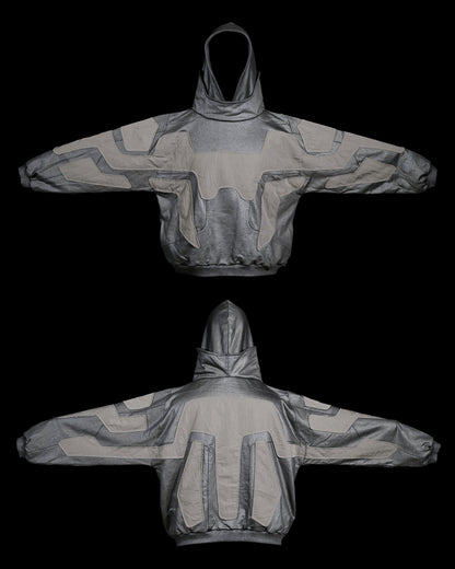 chrome alien sci-fi ufo extraterrestrial archive hoodie, front and back