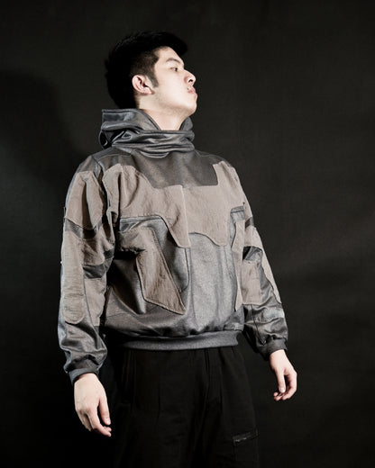 chrome alien sci-fi ufo extraterrestrial archive hoodie, front model view