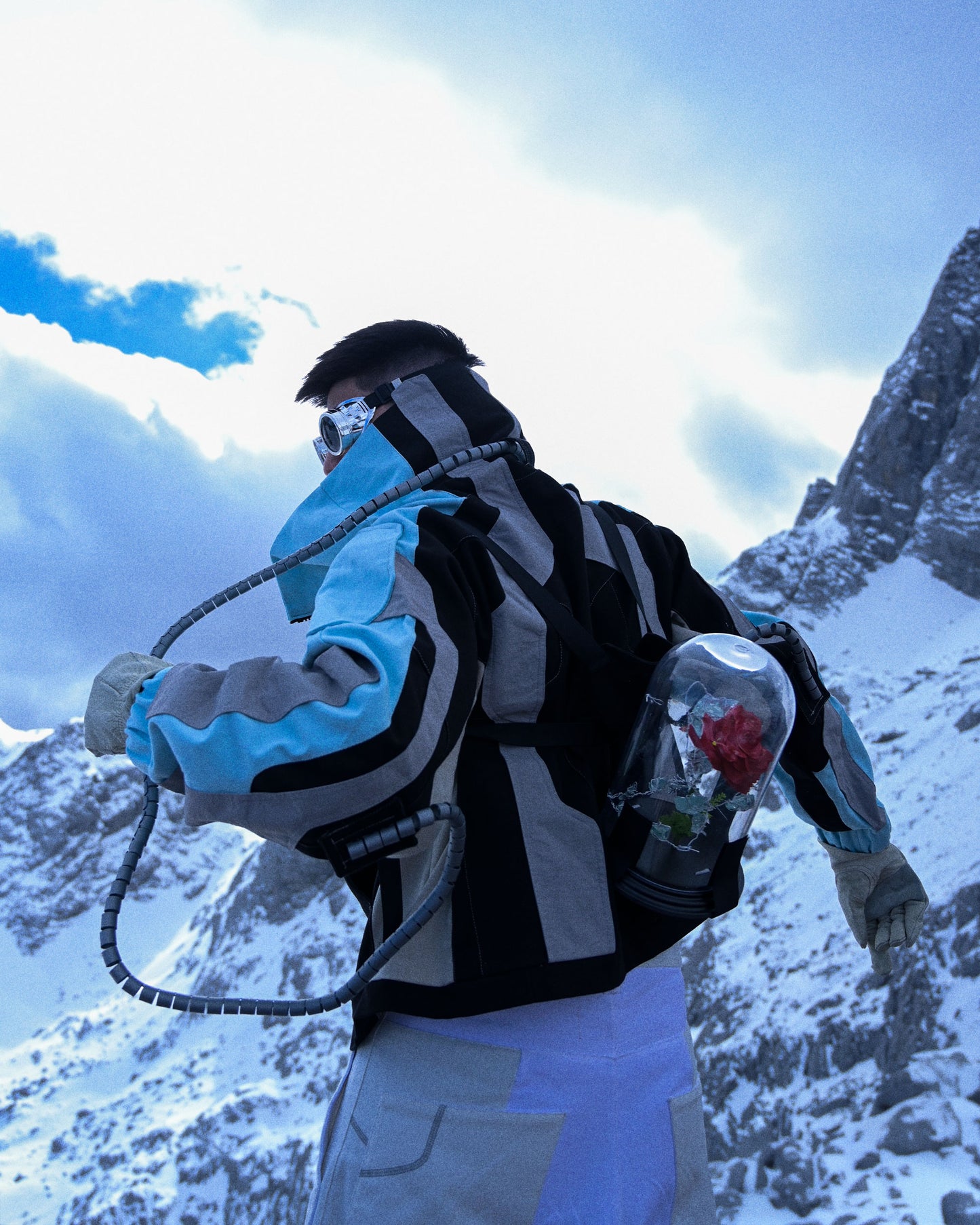 cryogenic ice planet streetwear archive half zip, back model view