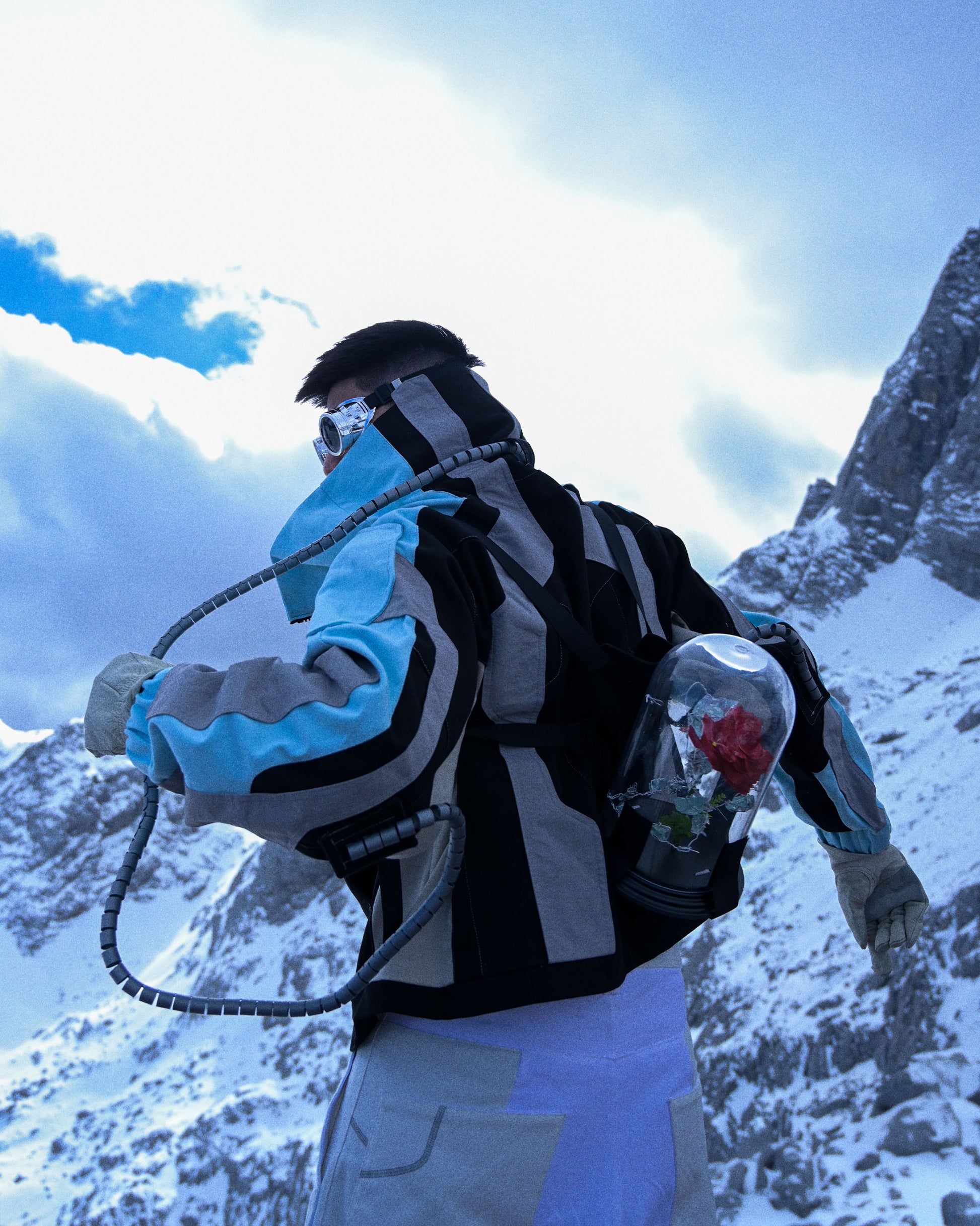 cryogenic ice planet streetwear archive half zip, back model view
