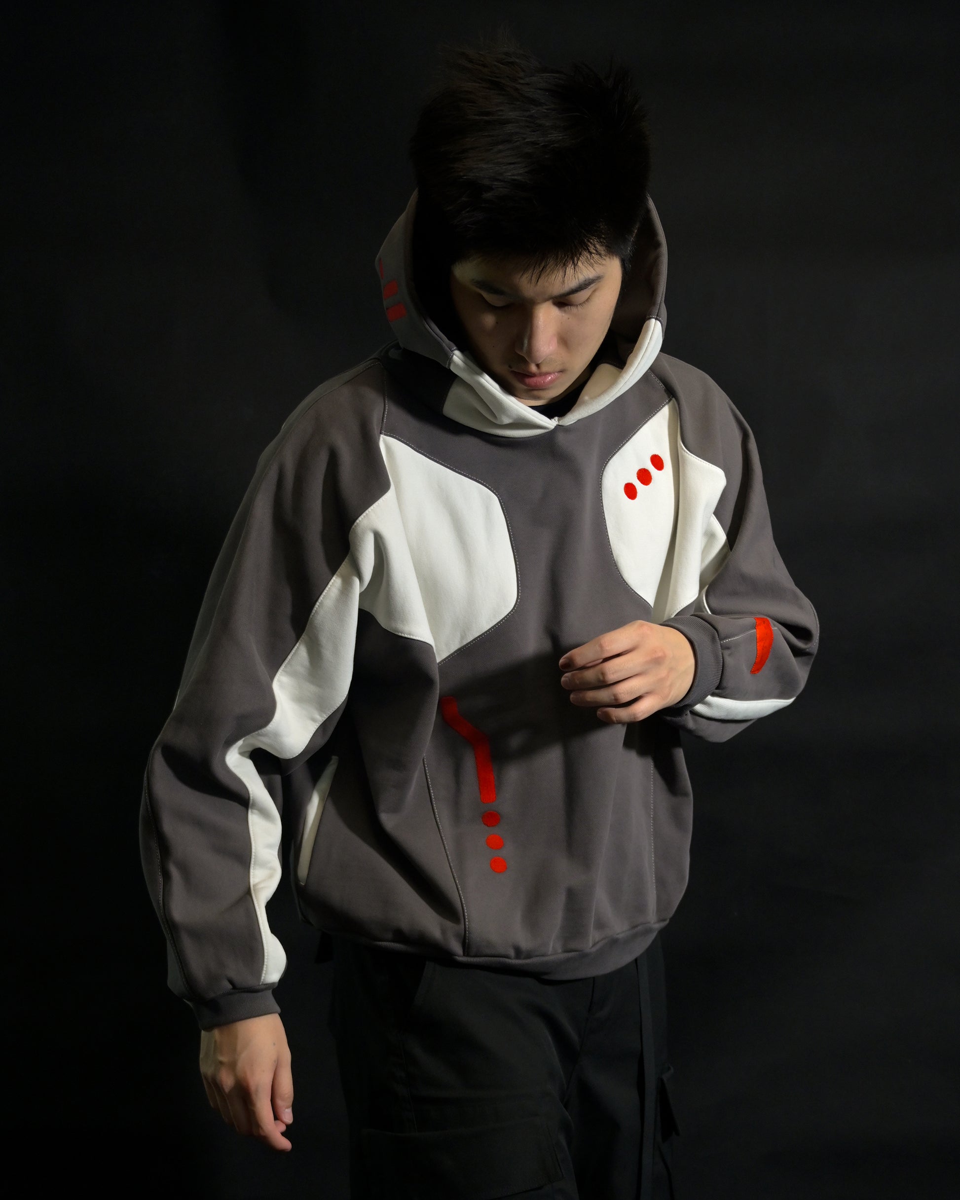 cybercore cyberpunk sci-fi futuristic brown hoodie, front model view