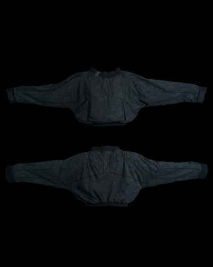 dark black dystopian wasteland cyberpunk long sleeve, front and back view