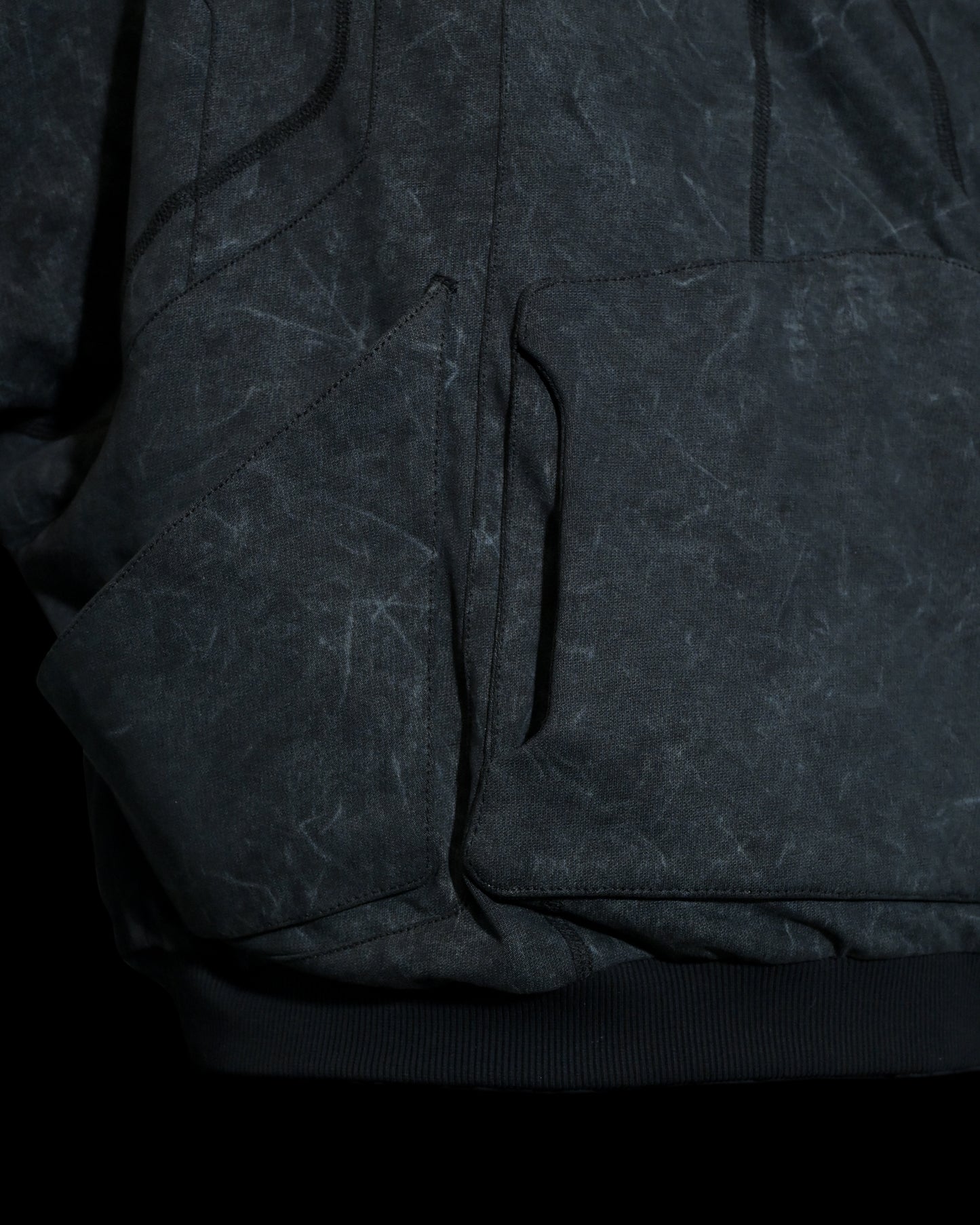 dark black dystopian wasteland cyberpunk long sleeve, front pockets view