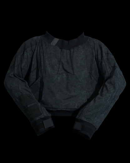 dark black dystopian wasteland cyberpunk long sleeve, front view
