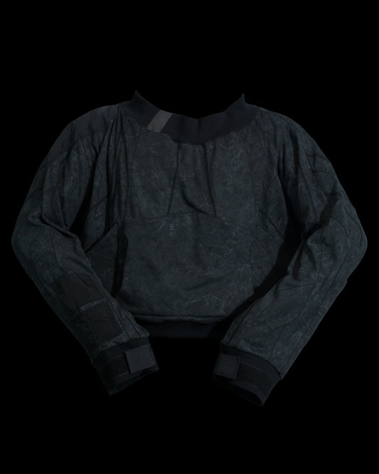 dark black dystopian wasteland cyberpunk long sleeve, front view
