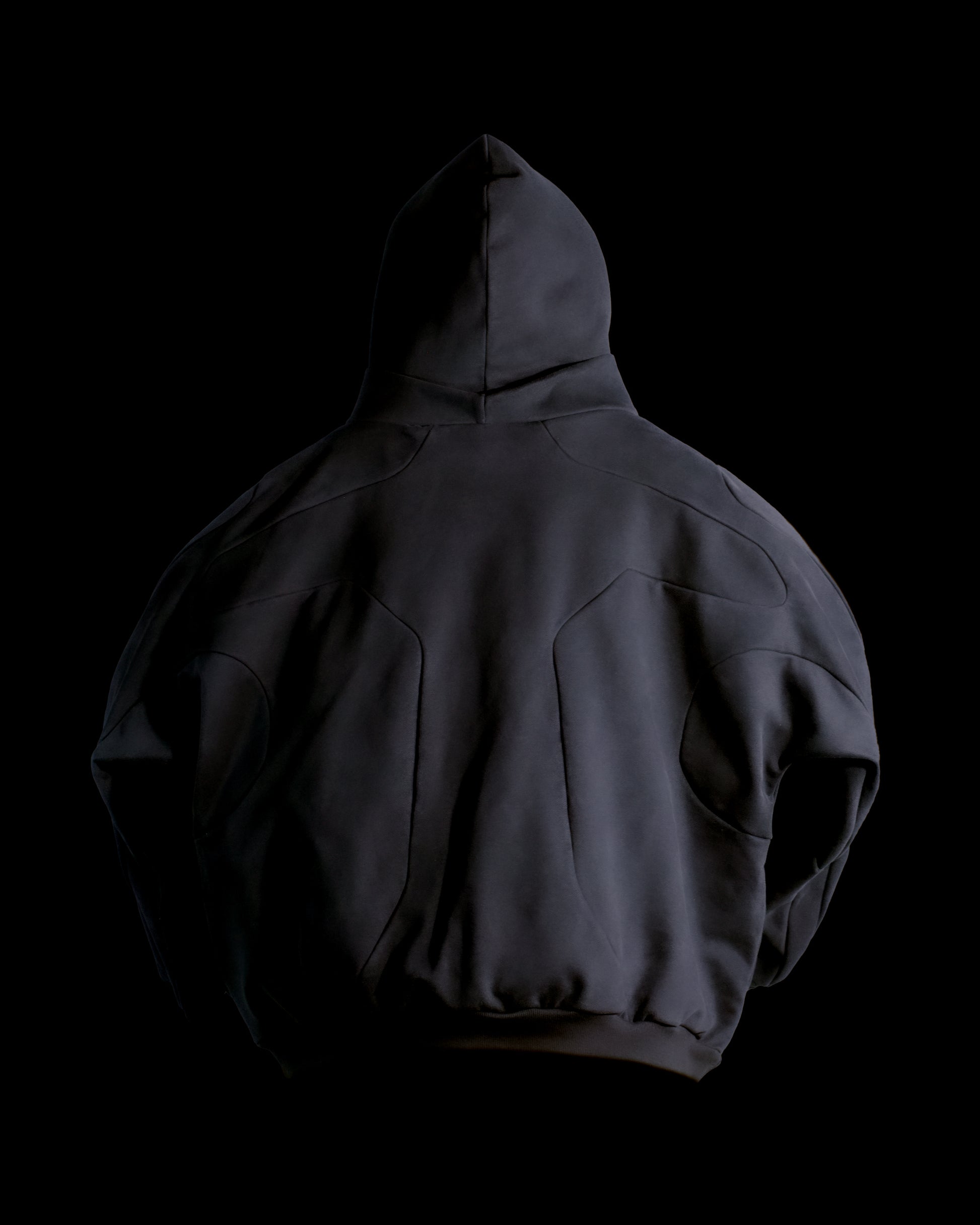 dark brutalism sci-fi mech hoodie, back view