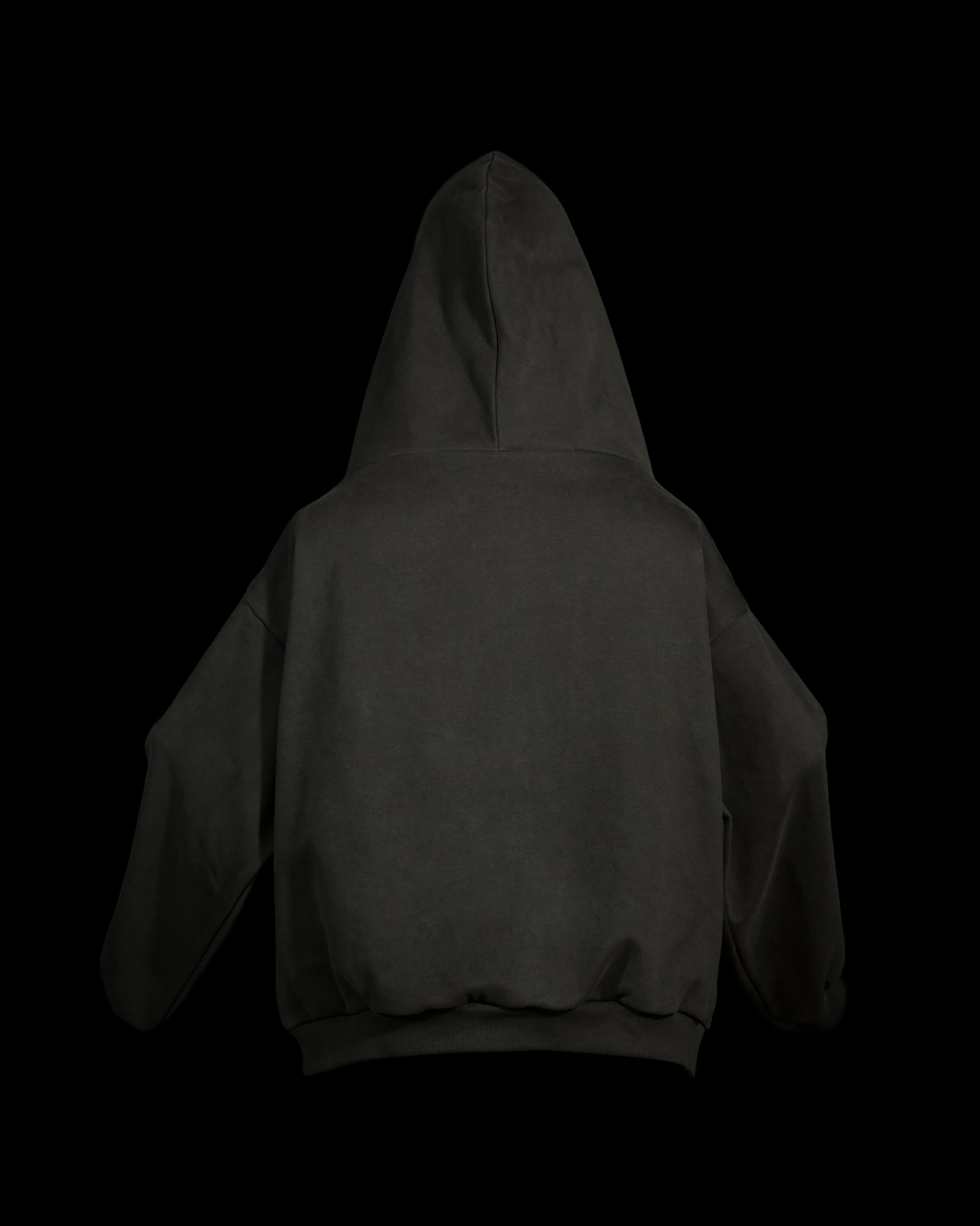 dark grey galactic sci-fi blank streetwear hoodie, back view
