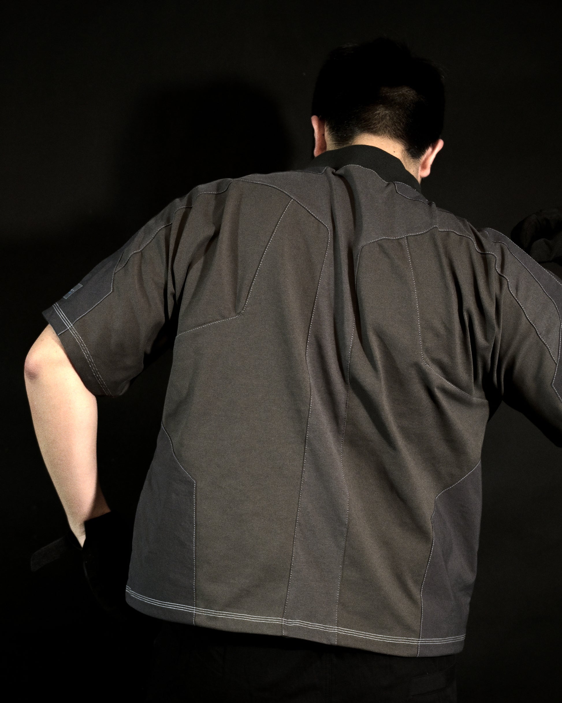 dark grey meta verse cybernetic tee, back model view