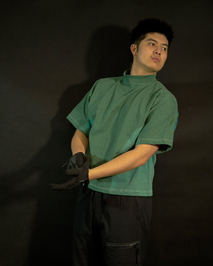 green emerald terraforming earth tone tee, front model view