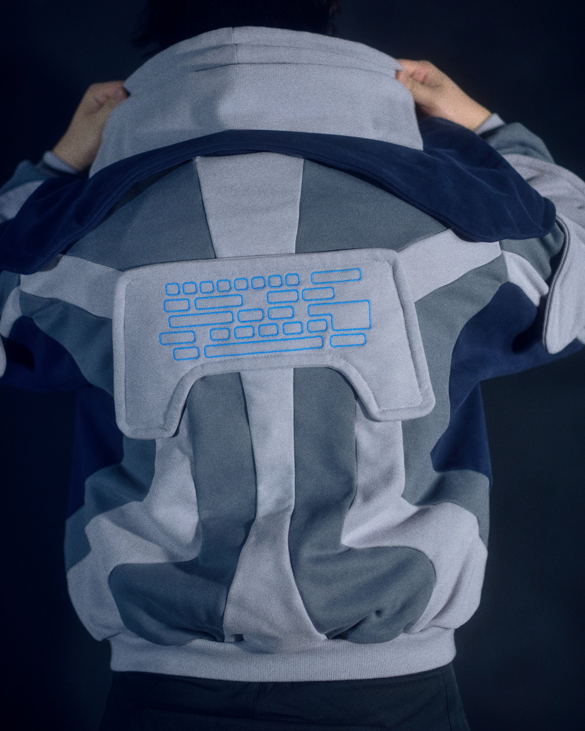 grey astronaut space cyberpunk archive sweater, back model view