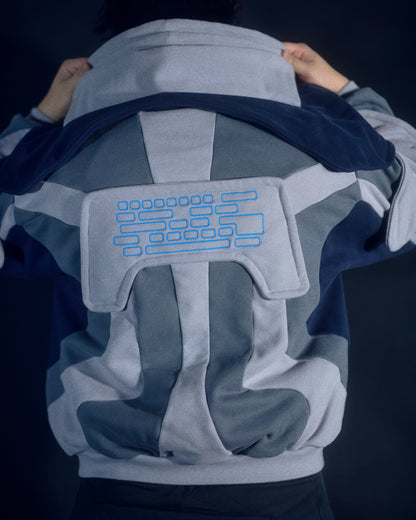 grey astronaut space cyberpunk archive sweater, back model view