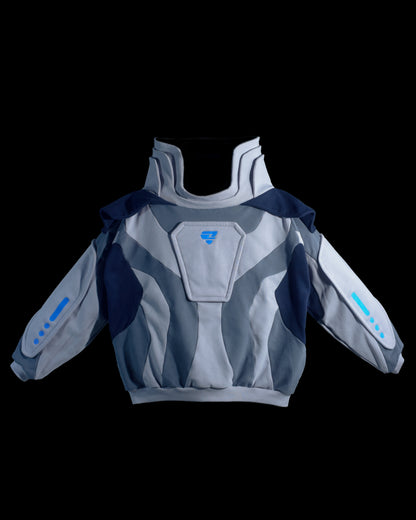 grey astronaut space cyberpunk archive sweater, front view