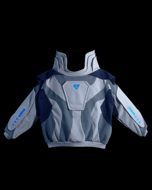 grey astronaut space cyberpunk archive sweater, front view