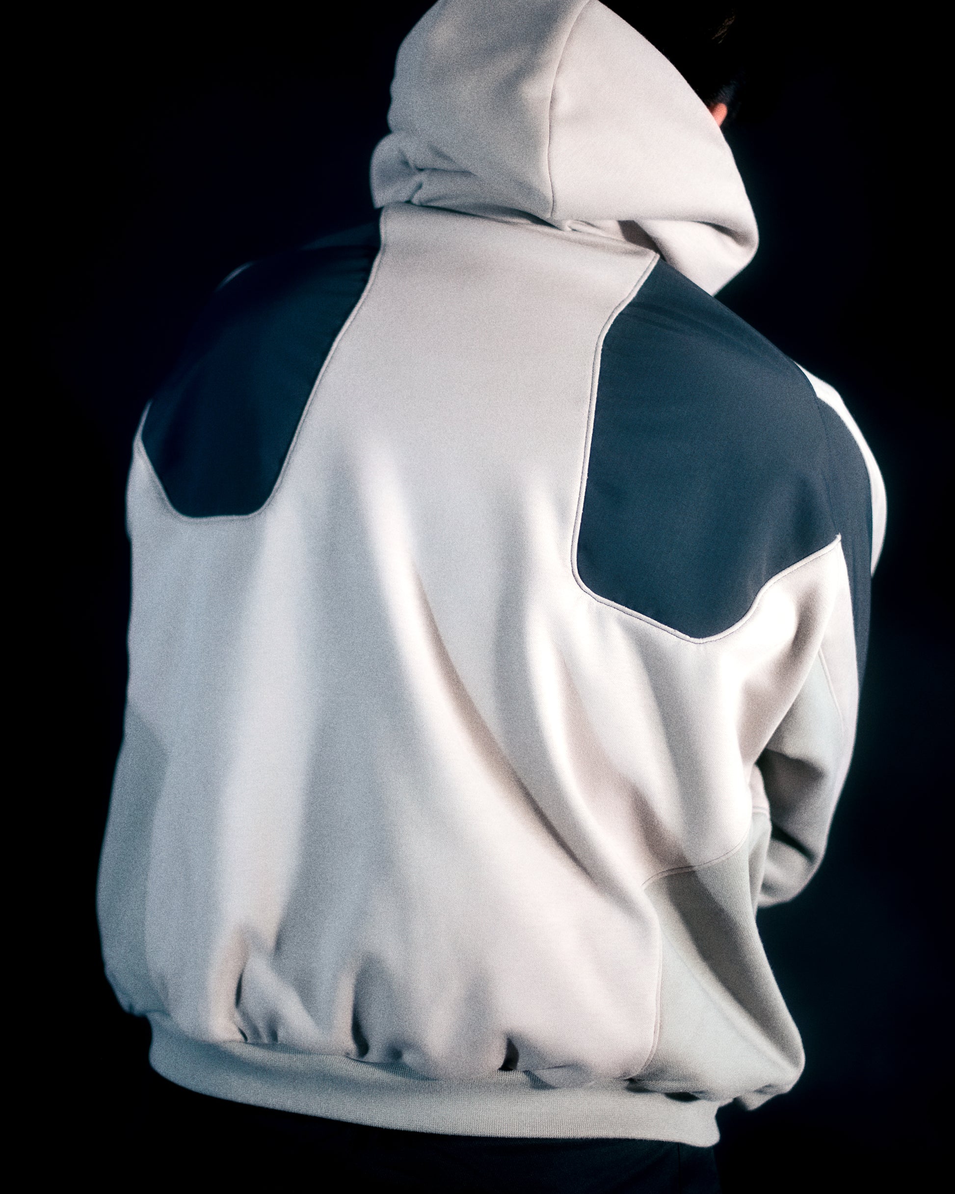 grey battlemech robot futuristic armor hoodie pullover, back view