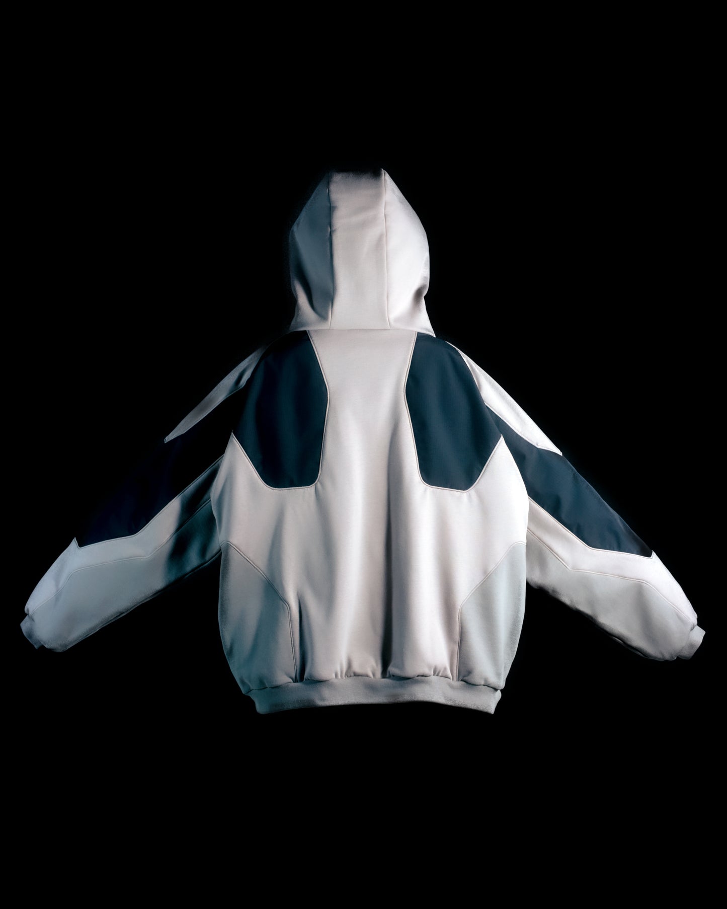 grey battlemech robot futuristic armor hoodie pullover, back view