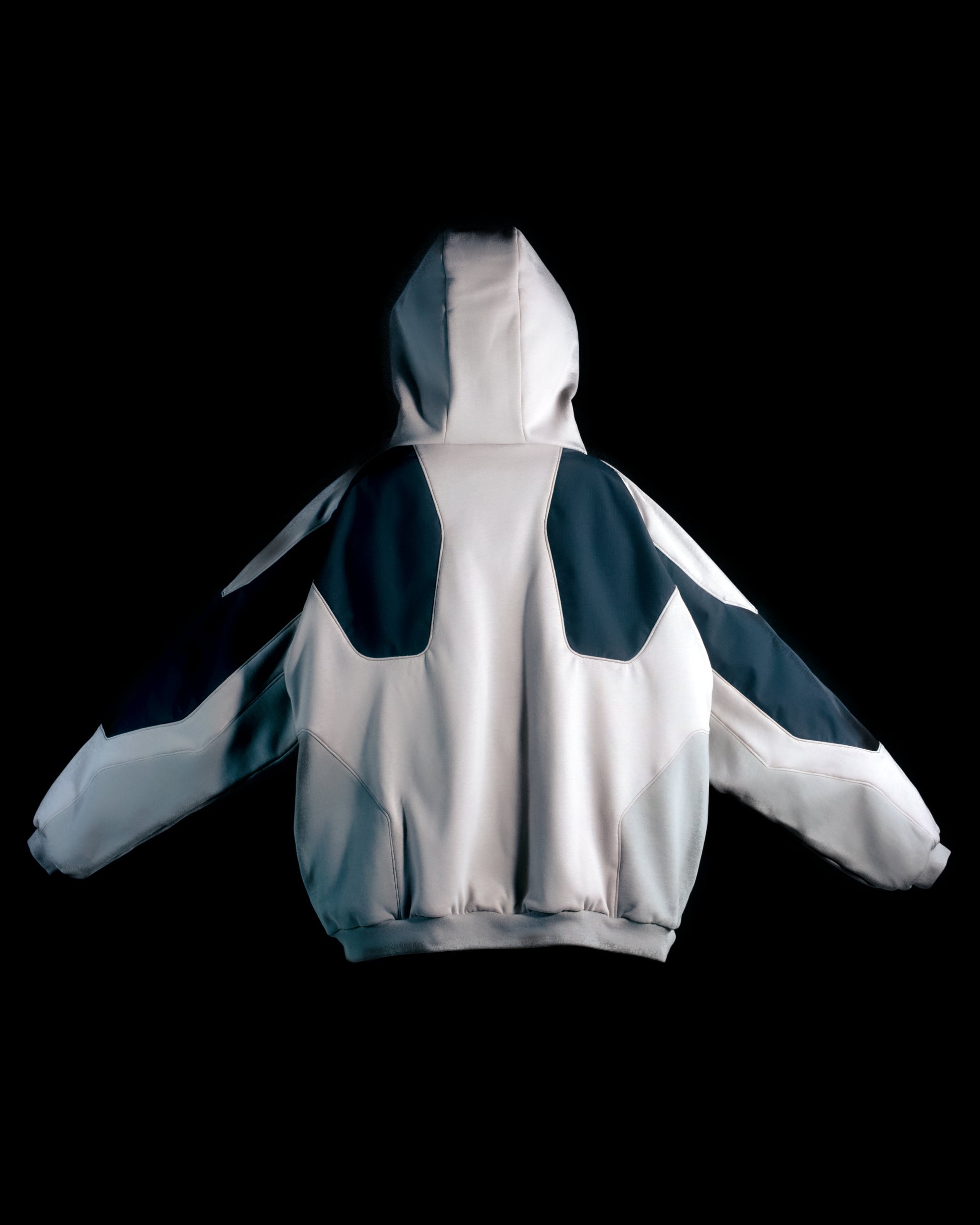 grey battlemech robot futuristic armor hoodie pullover, back view
