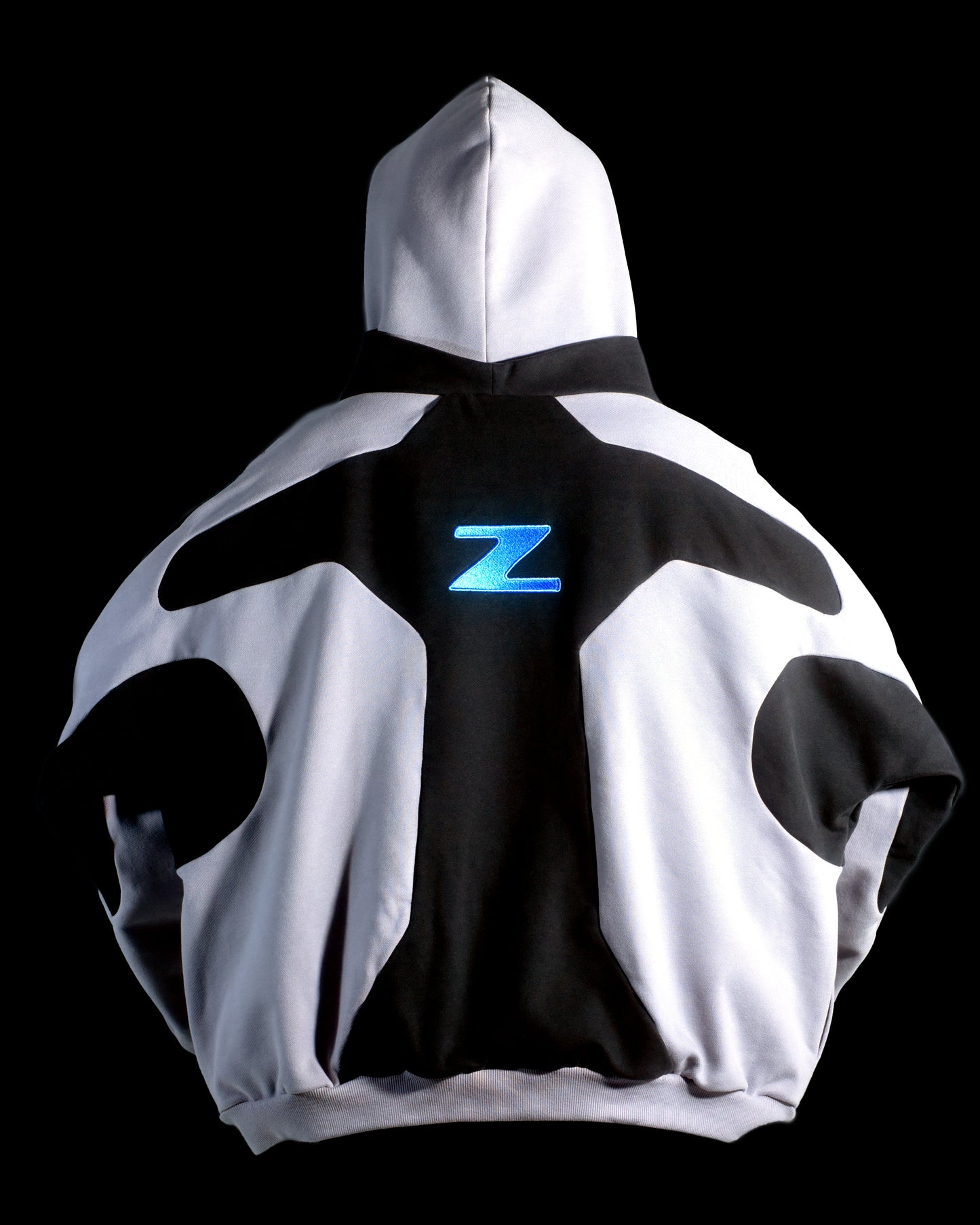 grey black cyber atom cyberpunk space odyssey hoodie, back view