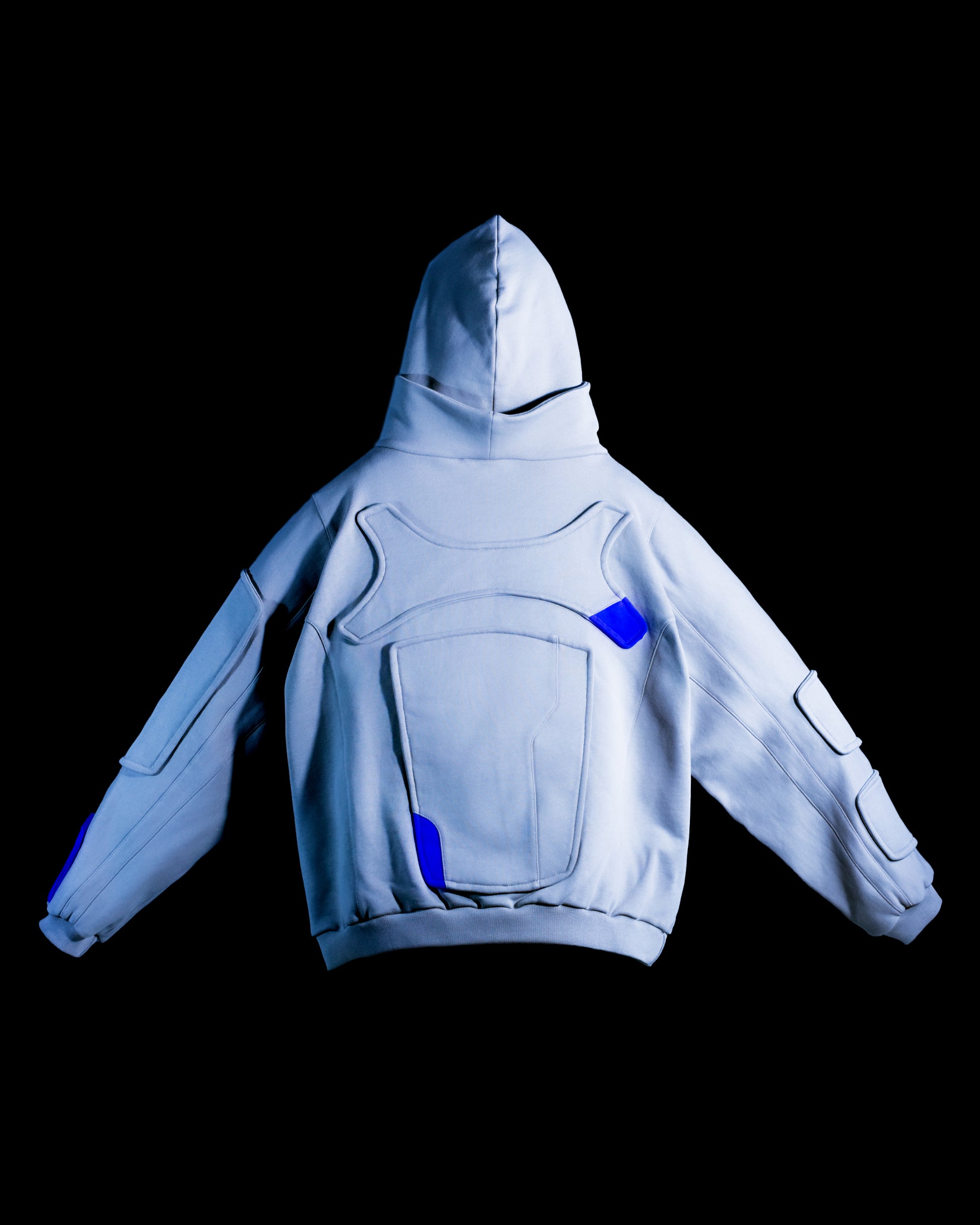 Grey cryogenic sci-fi streetwear fashion hoodie, back view