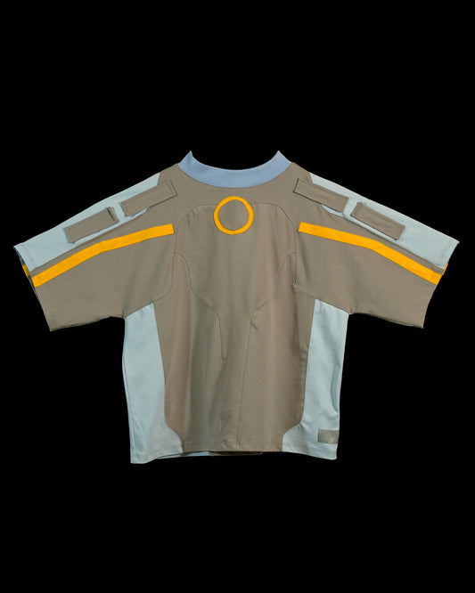 grey cybernetic cd futuristic techwear tee, front view