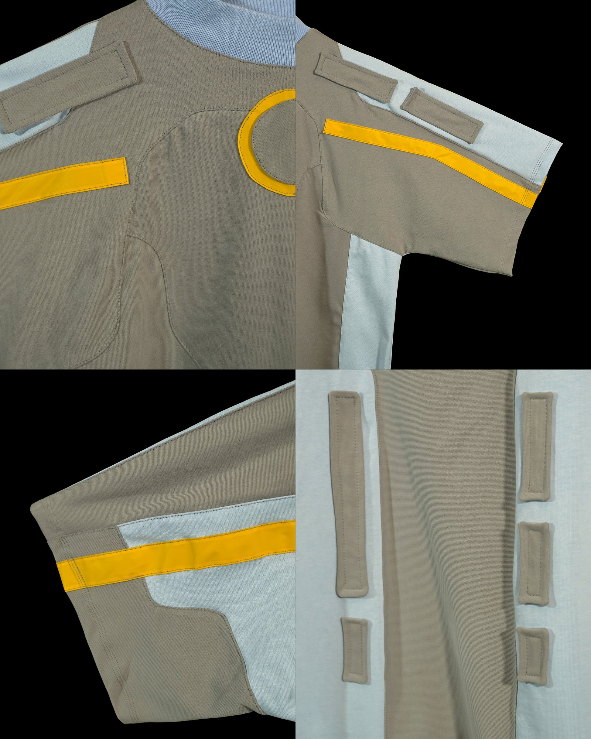 grey cybernetic cd futuristic techwear tee, stitching detail view