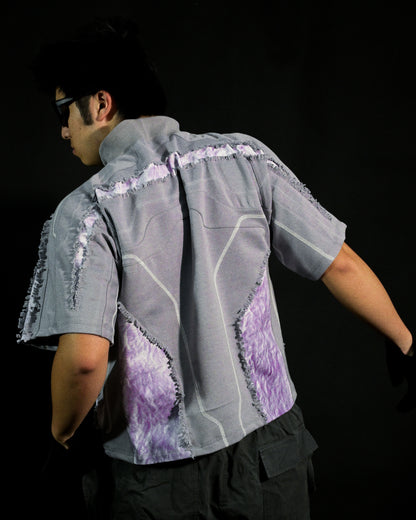 grey dark realm space sci-fi distressed tee, back model view