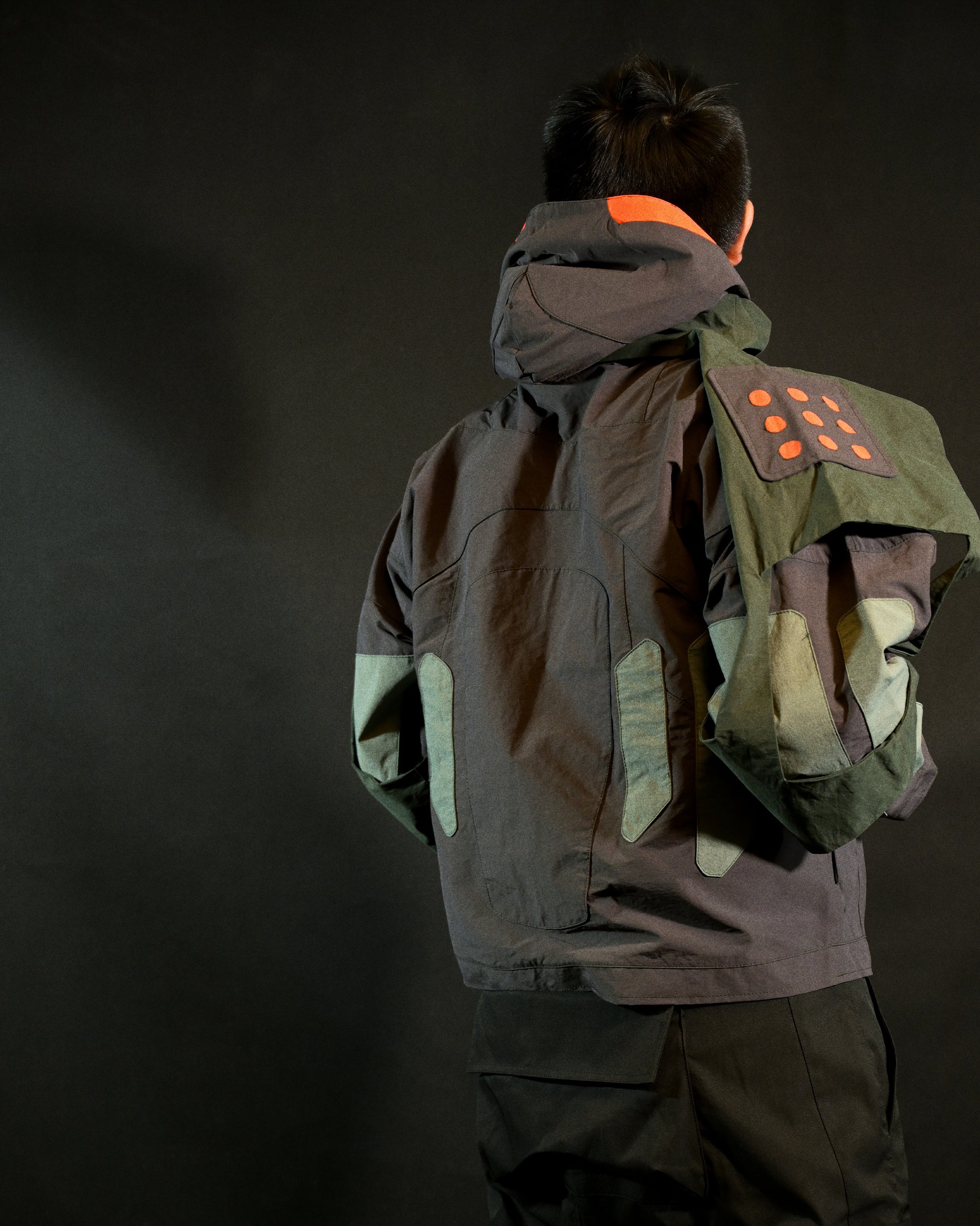 grey industrial techwear sci-fi archive jacket, back model view
