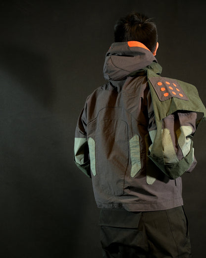grey industrial techwear sci-fi archive jacket, back model view