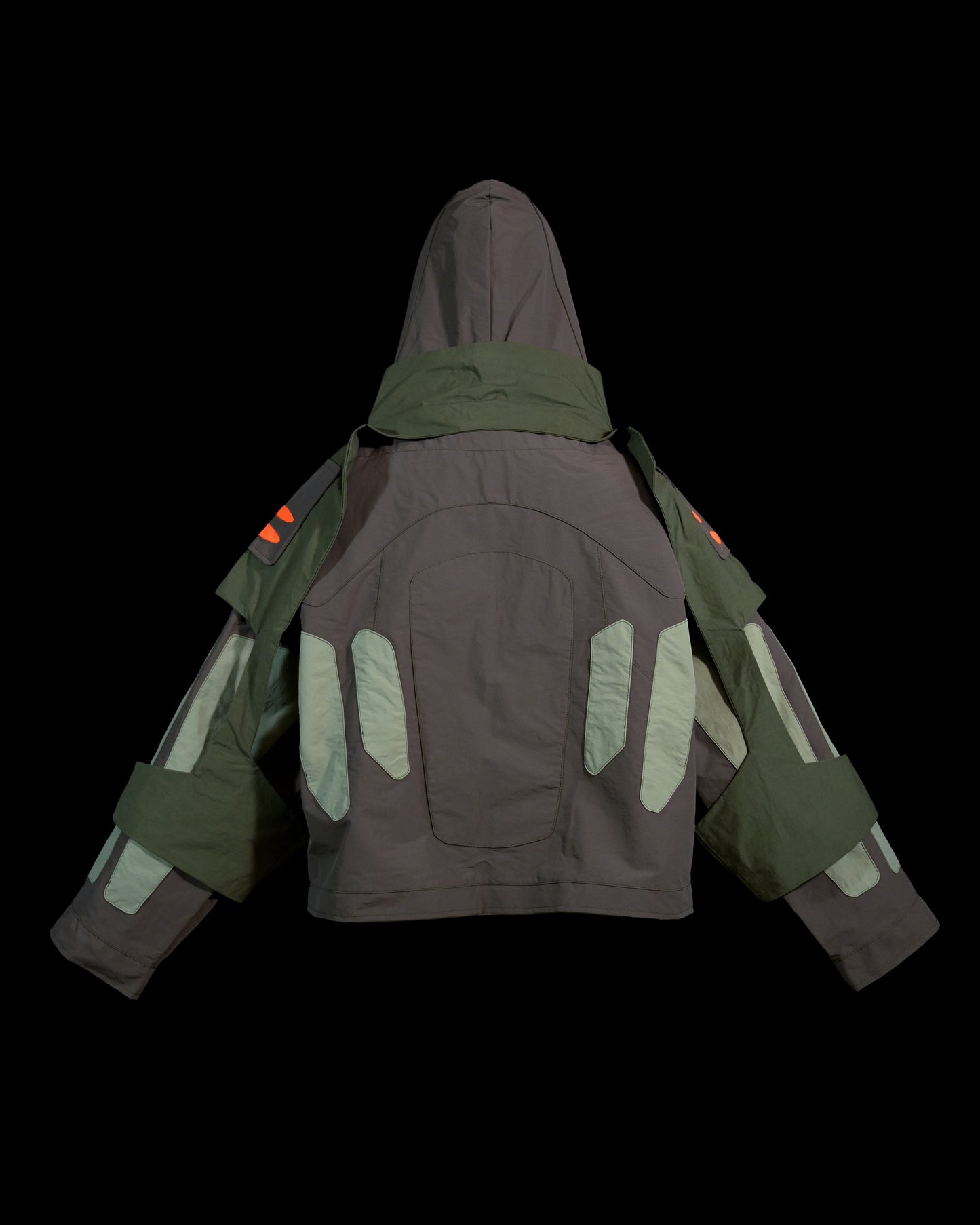 grey industrial techwear sci-fi archive jacket, back view