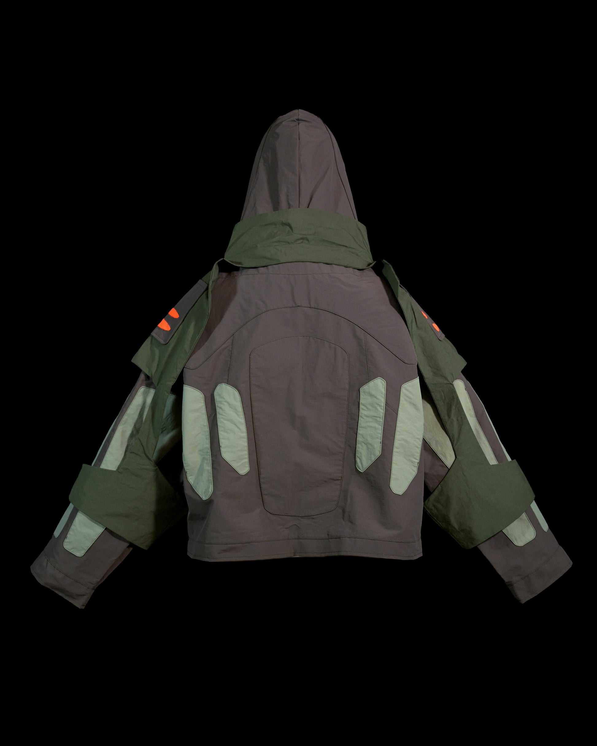 grey industrial techwear sci-fi archive jacket, back view