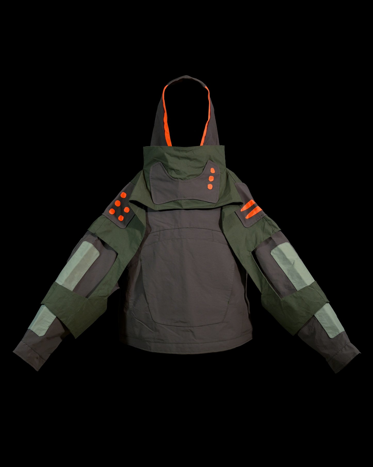 grey industrial techwear sci-fi archive jacket, front view