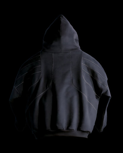 grey industrial work wear blank hoodie, back view