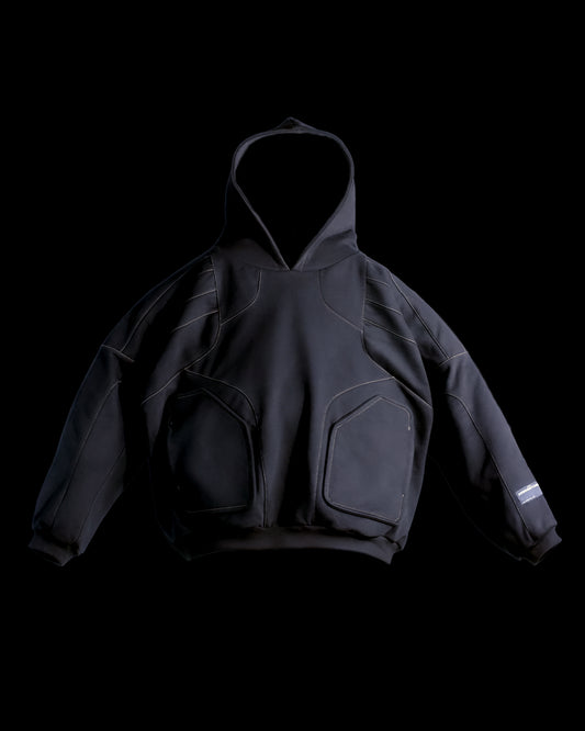 grey industrial work wear blank hoodie, front view