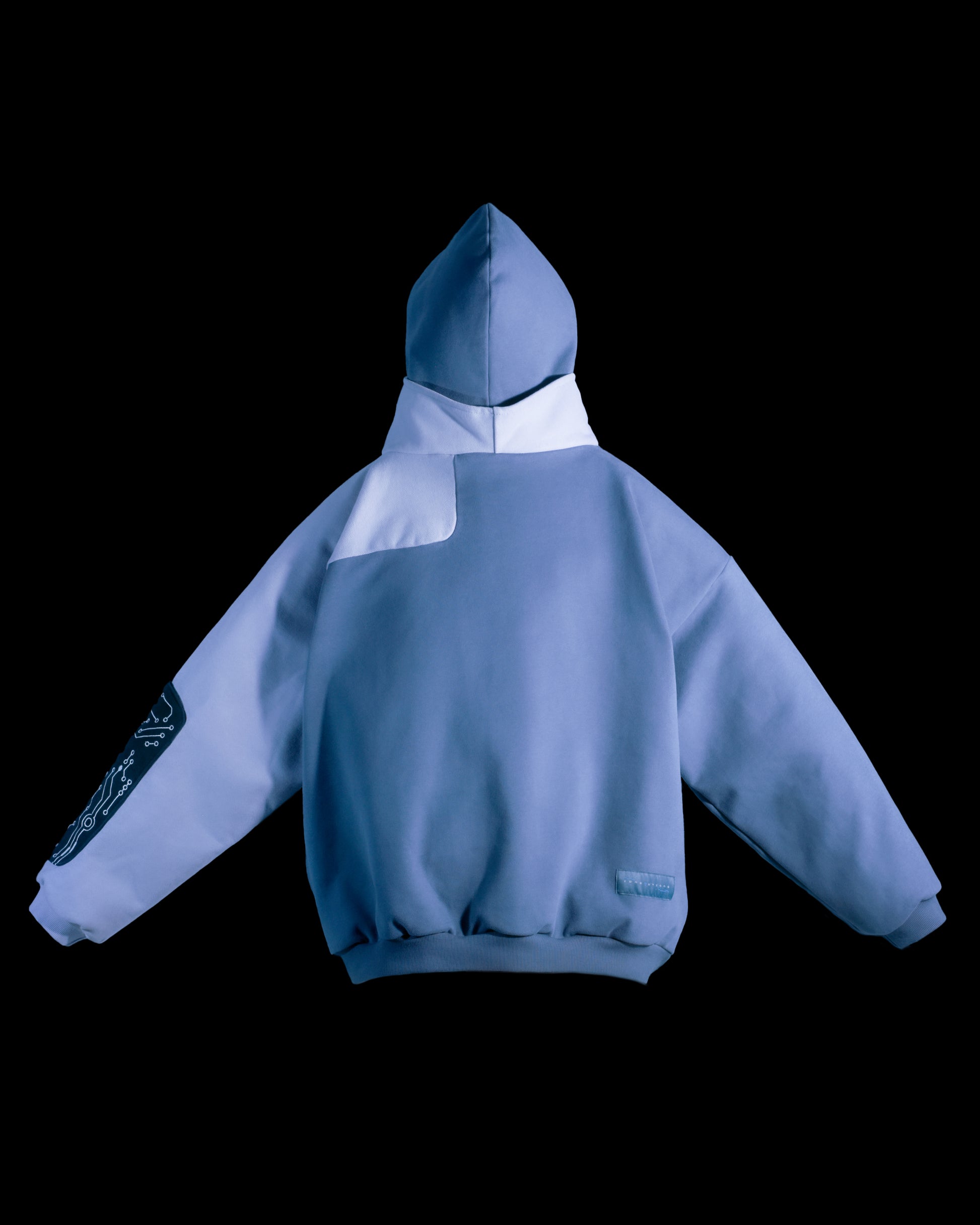 grey techwear grid futuristic pullover hoodie, back view