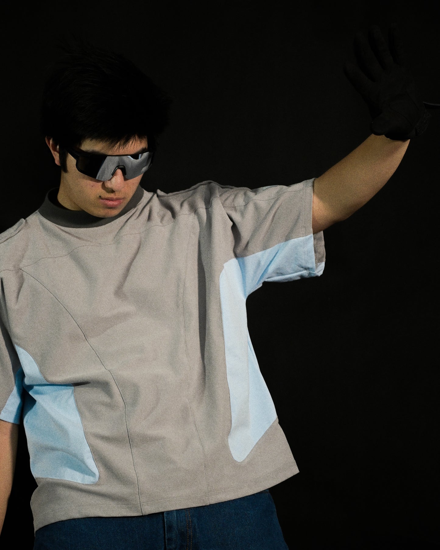 grey utopia mechcore techcore streetwear tee, front model view