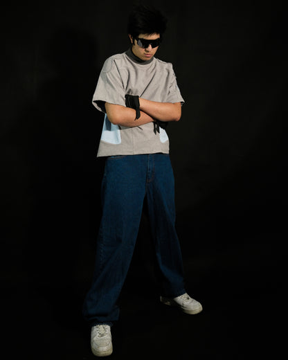 grey utopia mechcore techcore streetwear tee, standing view