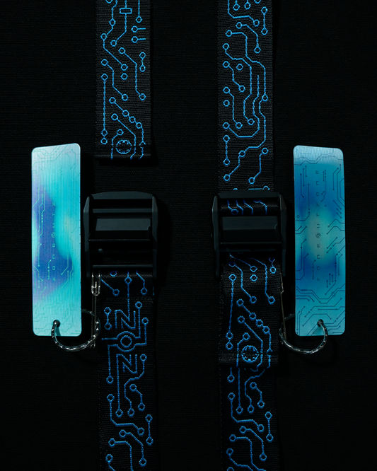 grid futuristic cyberpunk archive clothing streetwear belt, hangtag