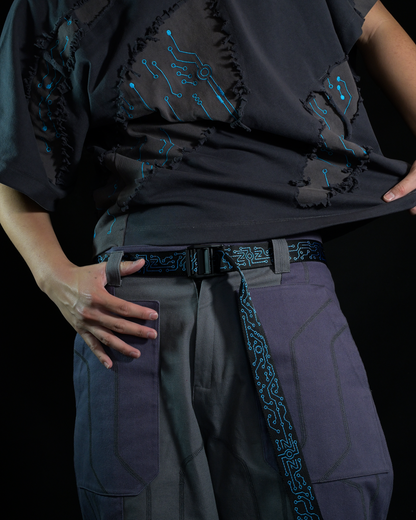 grid futuristic cyberpunk archive clothing streetwear belt, model